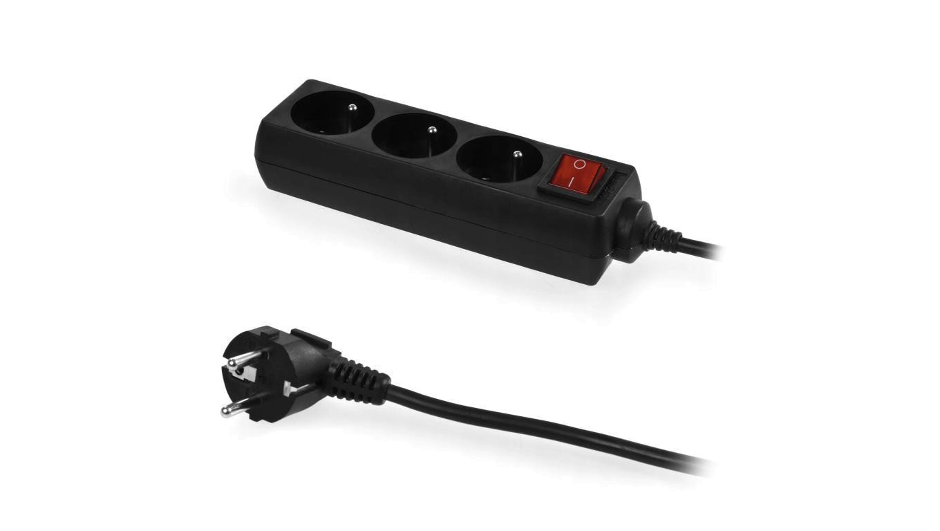 Przedłużacz elektryczny Listwa zasilająca na 3 gniazda 2P+Z z wyłącznikiem czarna 1,5m ECO PLASTROL