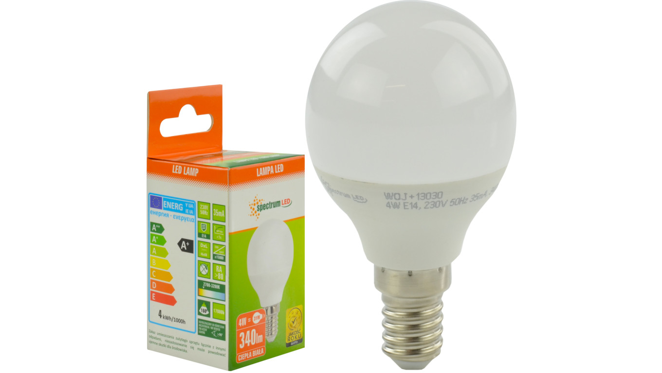 Żarówka LED E14 230V 4W kula 300lm ciepła
