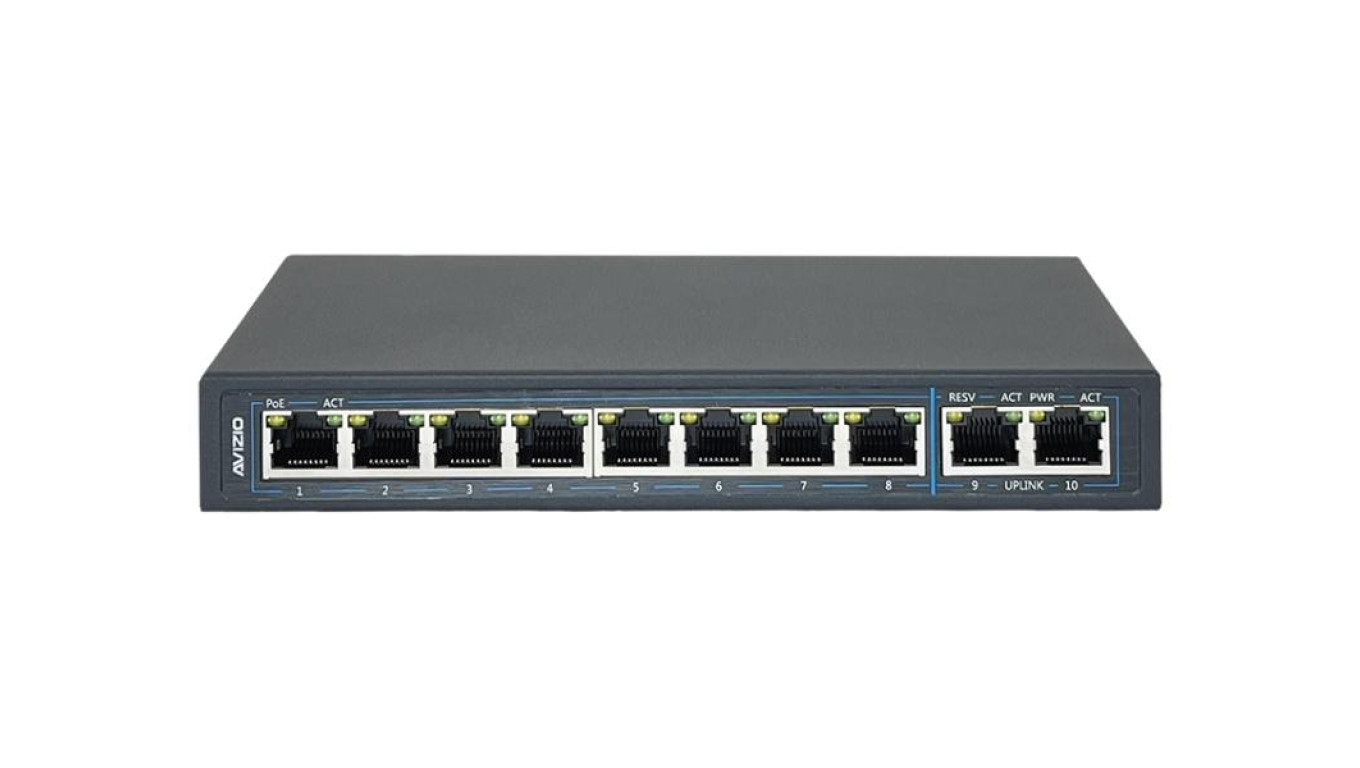 Switch PoE Desktop 10x port RJ45 (8x PoE+ Fast Ethernet 100Mb/s i 2x Uplink Gigabit Ethernet ) przełącznik niezarządzalny AVIZIO