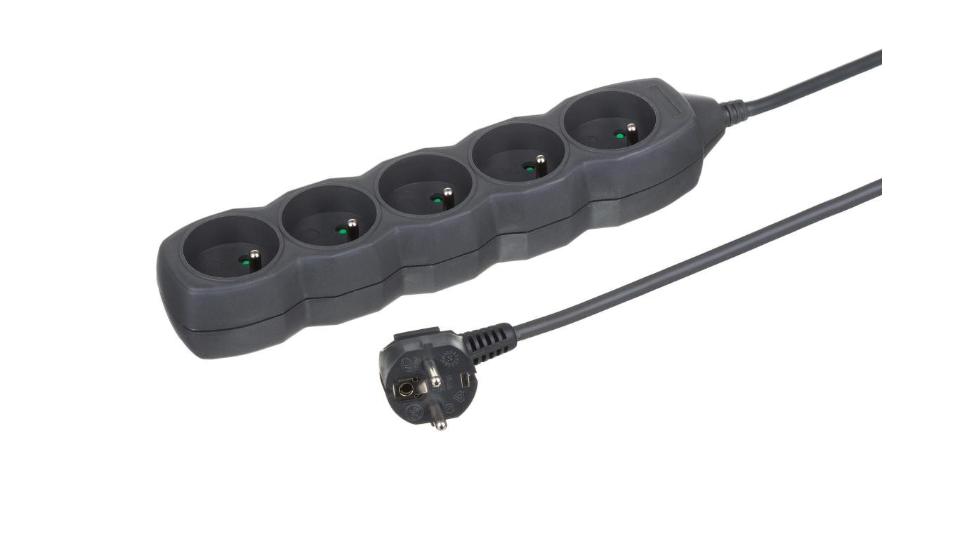 Przedłużacz 5-gniazdowy, 3m grafit, 3x1,0mm OWY / 24348