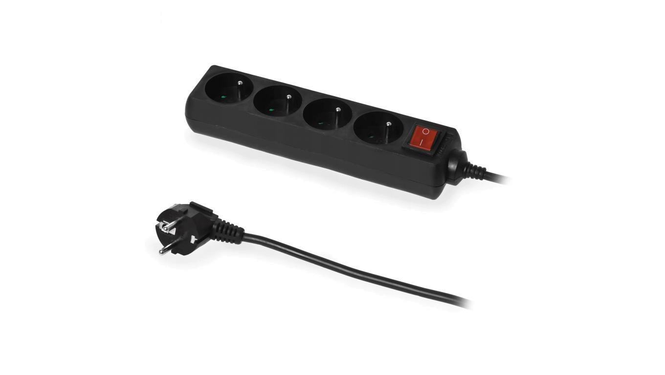 Przedłużacz elektryczny Listwa zasilająca na 4 gniazda 2P+Z z wyłącznikiem czarna 5m ECO PLASTROL