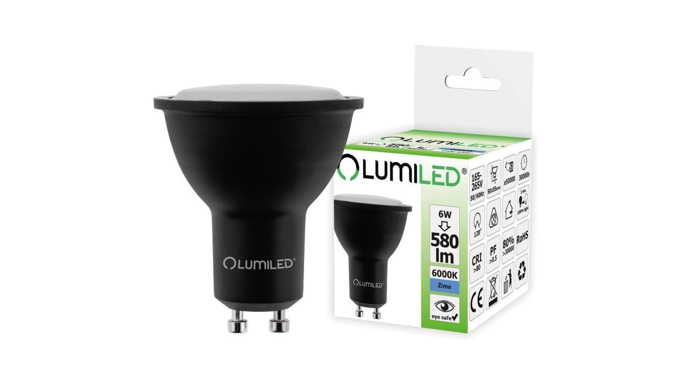 Żarówka LED GU10 6W = 60W 580lm 6500K Zimna 120 Czarna LUMILED