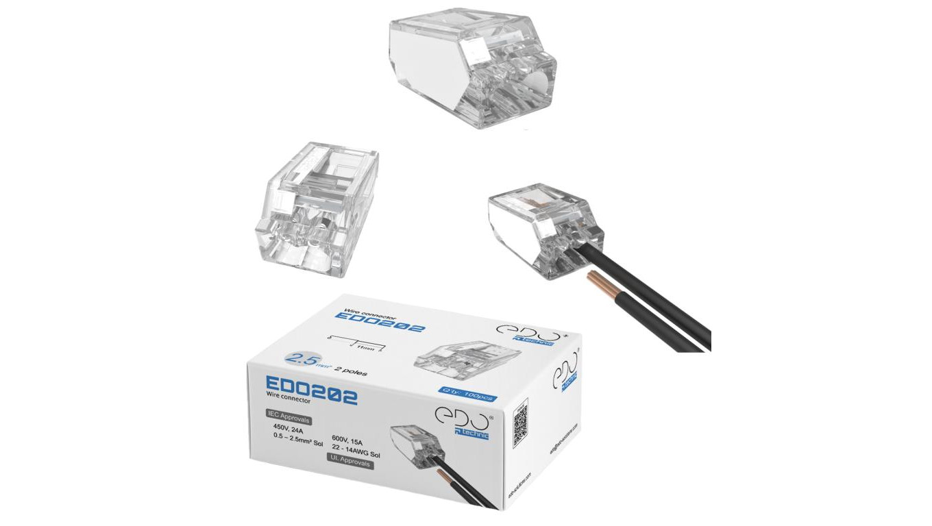 Złączka instalacyjna do przewodów sztywnych maks. 2.5mm² 2-przew. EDO202 100szt