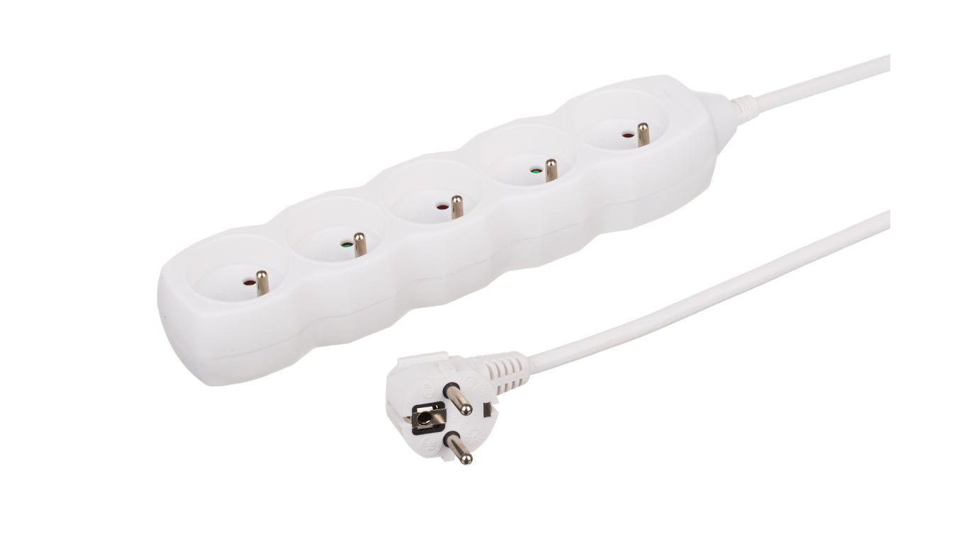 Przedłużacz 5-gniazdowy, 3m biały, 3x1,0mm OWY 34530