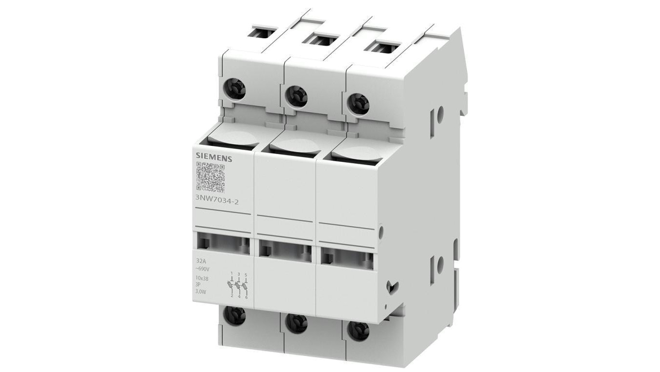 Podstawa bezpiecznikowa do wkładek cylindrycznych 10×38 mm 32A 3P z diodą LED 3NW7034-2
