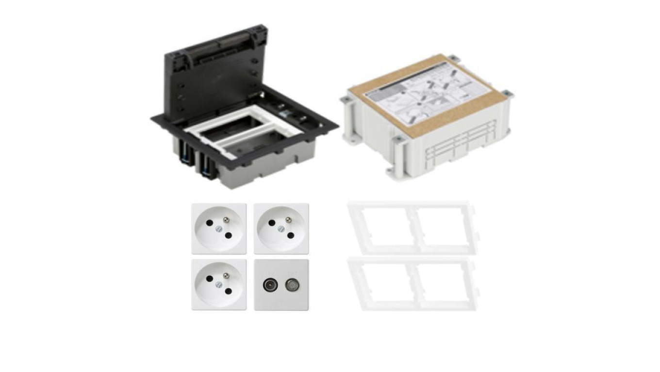 KONTAKT SIMON FLOOR BOX puszka podłogowa 3x gniazdo pojedyncze z/u + 1x gniazdo RTV-SAT + kaseta do wylewki