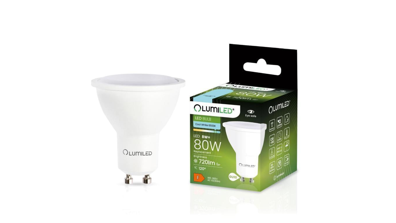Żarówka LED GU10 8W = 80W 720lm 6500K Zimna 120 LUMILED
