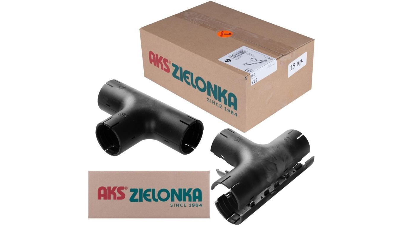 Łącznik składany trójnik LST 16 czarny do rur sztywnych (RL i RLM) oraz karbowanych (RKGL i RKGS) AKS opakowanie 15szt