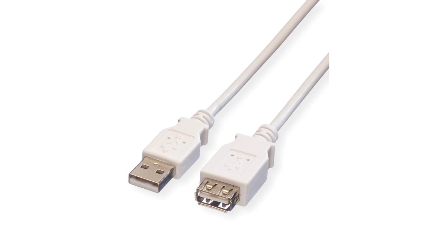 VALUE USB 2.0 kabel, type A-A, M/F, wit, 3 m