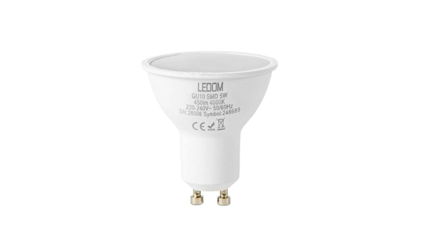 Żarówka LEDOM GU10 5W 4000K barwa neutralna 450lm 220-240V