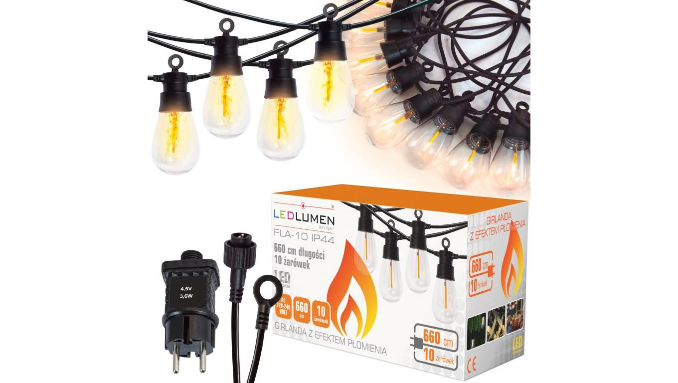 FLA-10 Girlanda z efektem płomienia 6.6m IP44 10 LED COB