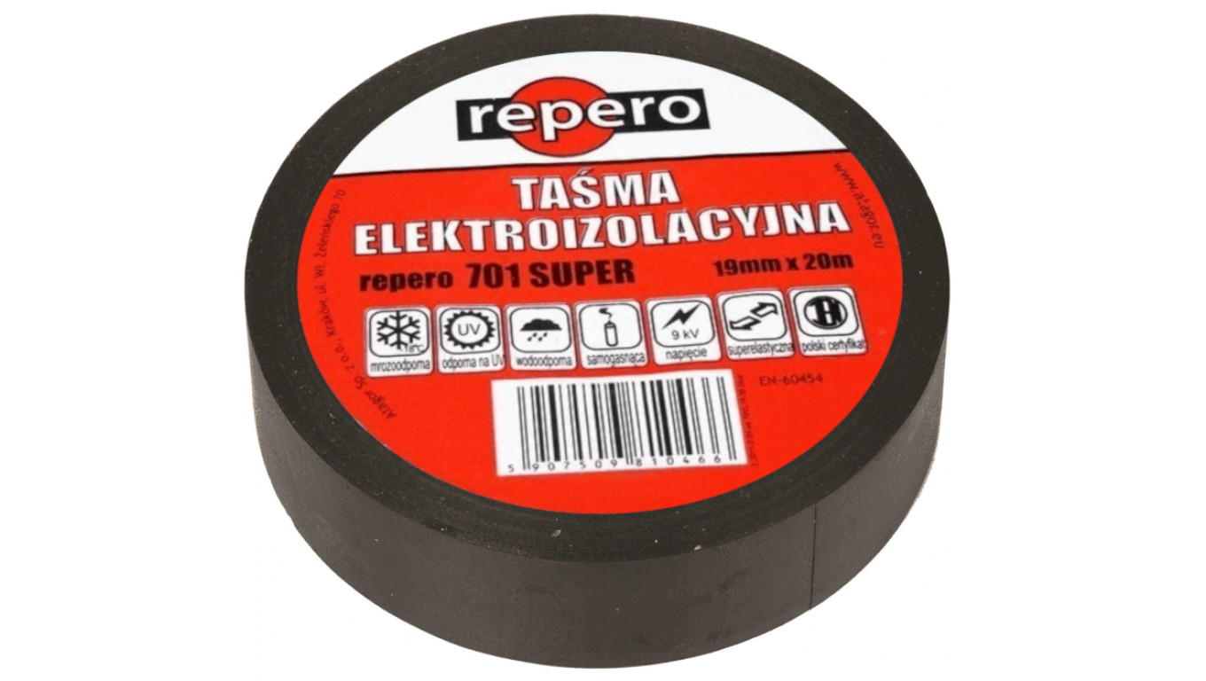 Taśma izolacyjna 19mm/20m Repero701 Super czarna