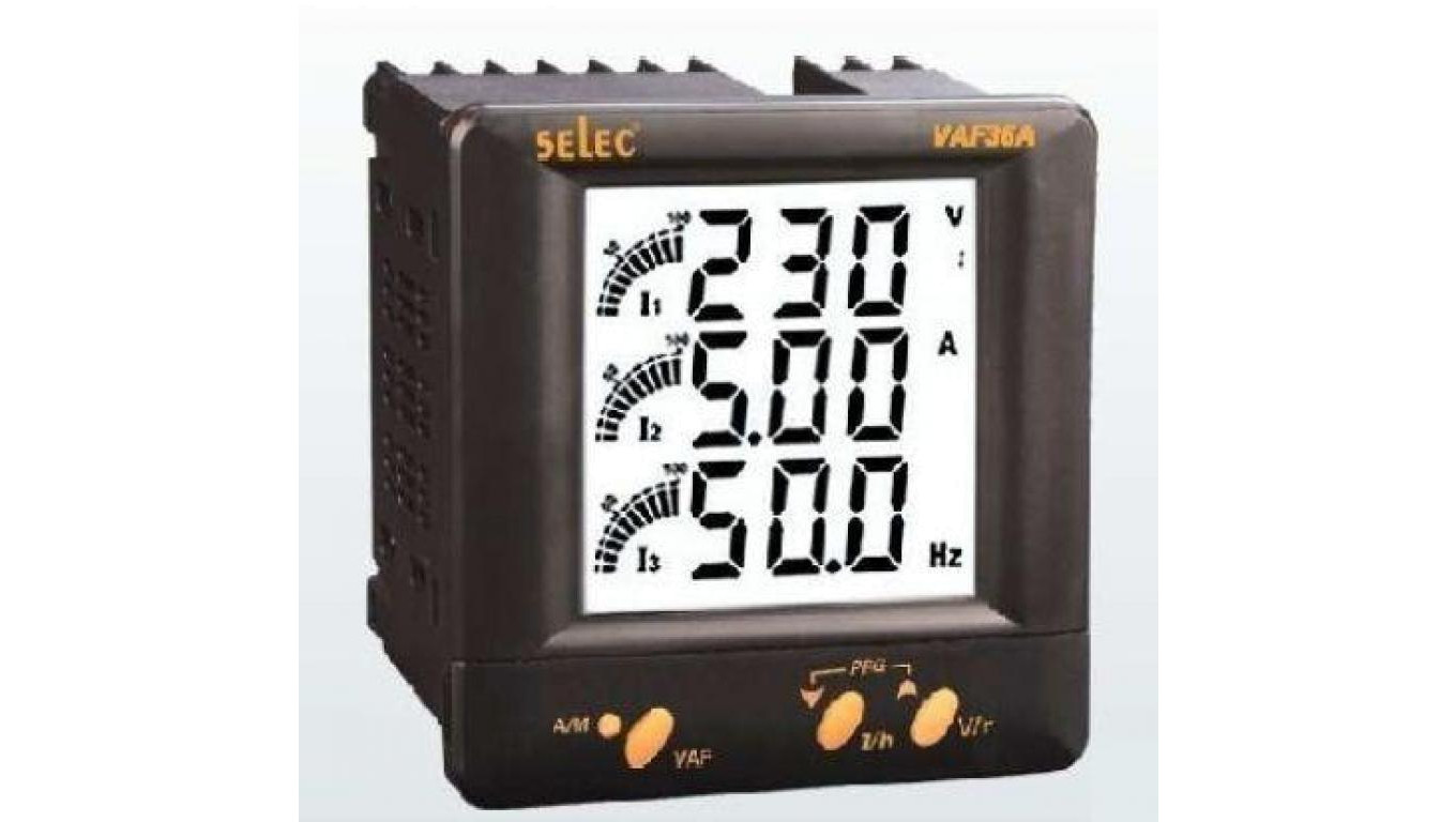 Miernik wielofunkcyjny 3f Voltage/Current/Frequency, LCD Display, 230VAC, 1/4 DIN VAF36A-230V-CE