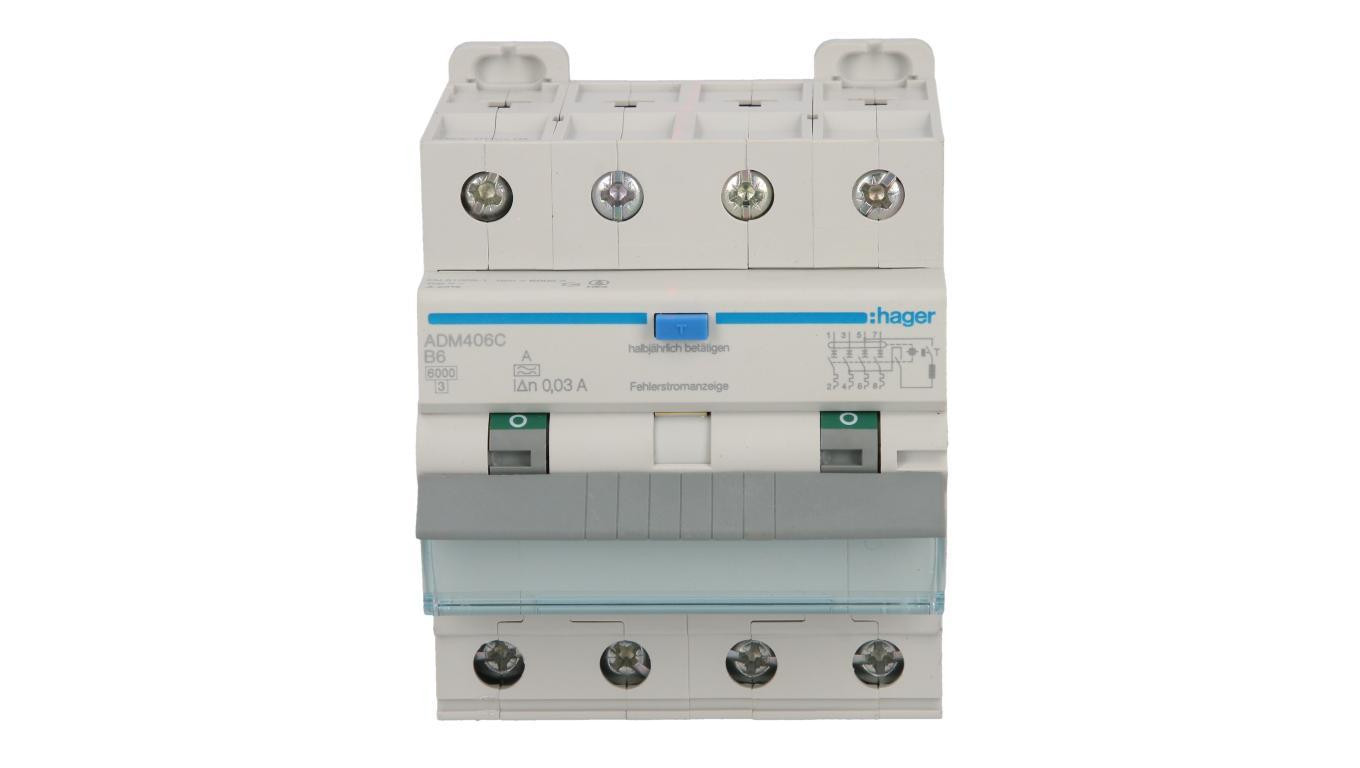 Wyłącznik różnicowo-nadprądowy RCBO 4P B6A 0,03A Typ A 6kA RCBO ADM406C