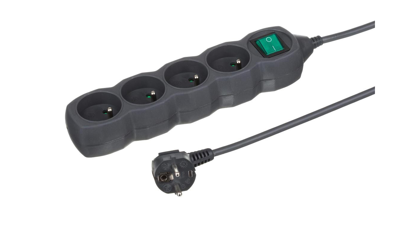 Przedłużacz 4-gniazdowy, 3m grafit, z wyłącznikiem, 3x1,0mm OWY / 24359