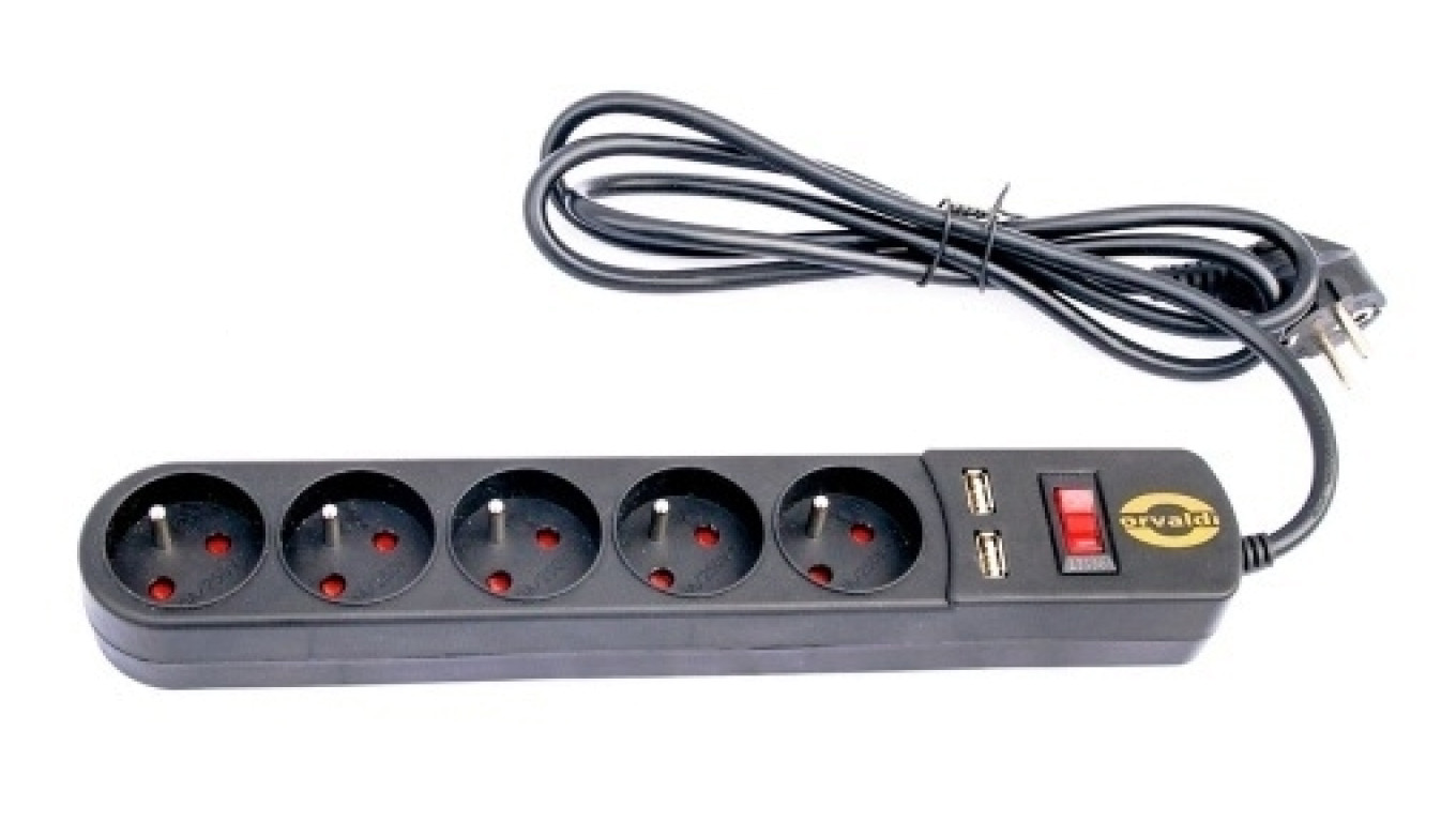 Listwa zasilająca przeciwprzepięciowa Orvaldi ORV5 3m z ładowarka USB 2.0 AP5U-3m