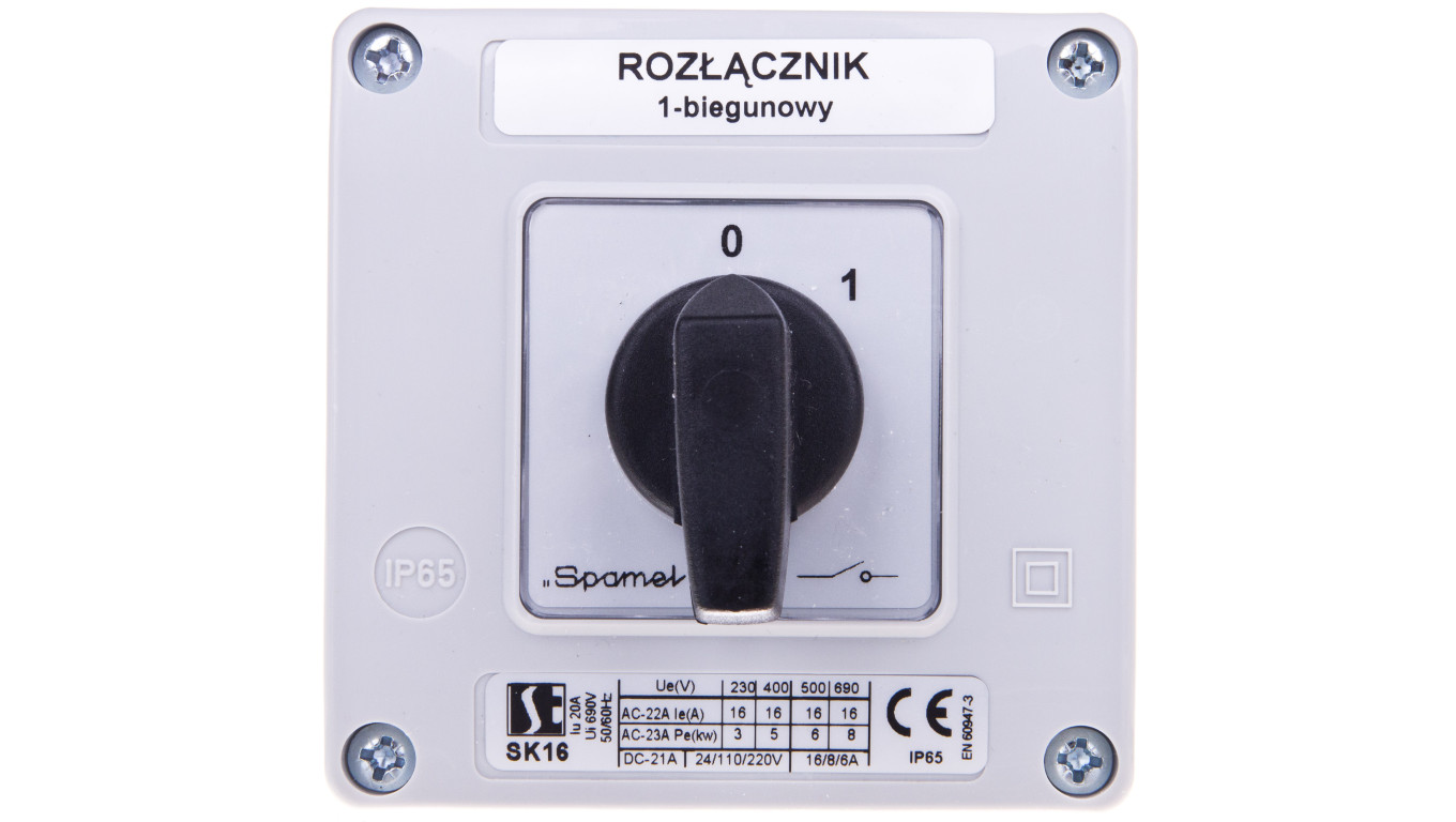 Łącznik krzywkowy 0-1 1P 16A w obudowie SK16-1.825OB11