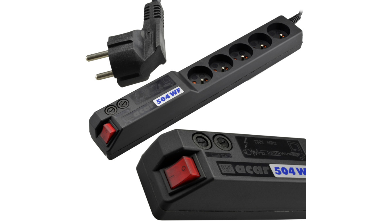 Przedłużacz przeciwprzepięciowy 5-gniazd z/u ACAR 504WF 5m czarny