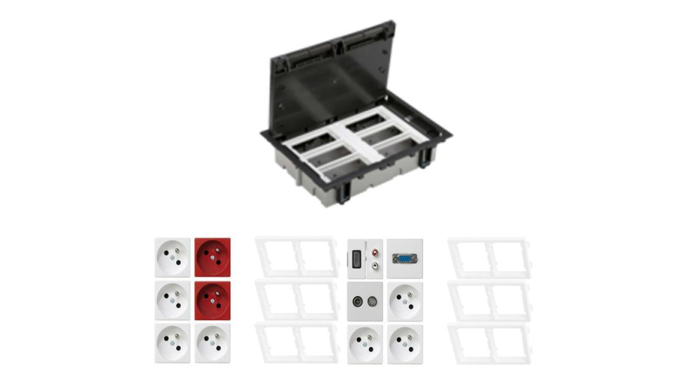 KONTAKT SIMON FLOOR BOX puszka podłogowa 7x gniazdo z/u + 2x DATA + RTV-SAT + VGA + HDMI + Głośnikowe do podłóg technicznych ( p