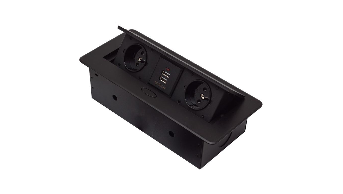 GNIAZDO CHOWANE W BLAT NABLATOWE + 2 USB GNIAZDKO GB2PL+2-BLACK