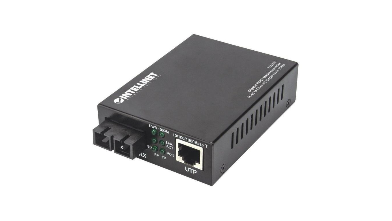 Media Konwerter GB PoE+ 1000Base-T RJ45 na 1000Base-LX SC SM