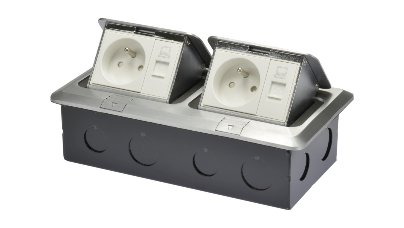 Puszka podłogowa ALU IP44 6M 2x230V+2xRJ45 NEKU