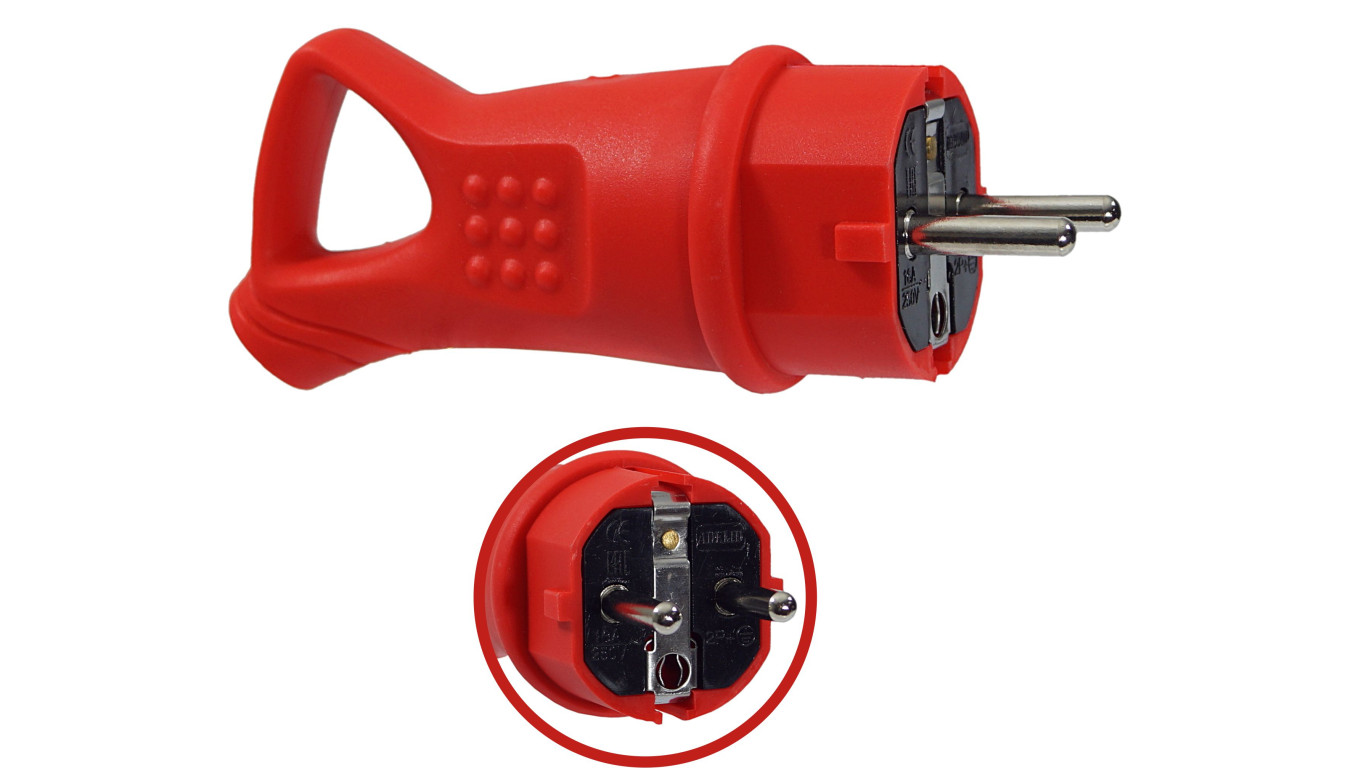 Wtyczka gumowa 16A 230V IP44 z uchwytem czerwona