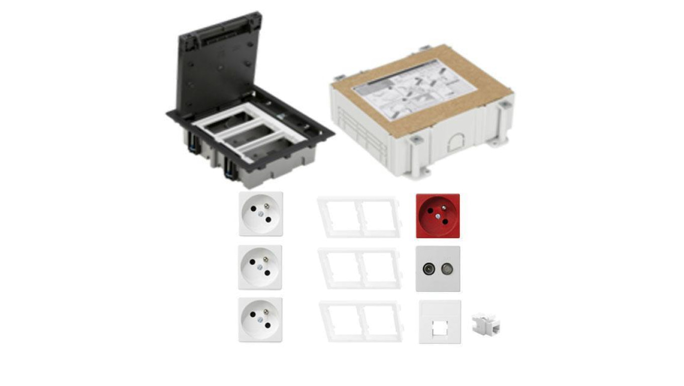 KONTAKT SIMON FLOOR BOX puszka podłogowa 3x gniazdo pojedyncze z/u + 1x gniazdo DATA +1x RTV-SAT+ 1x gniazdo RJ45 kat.6 nieekran