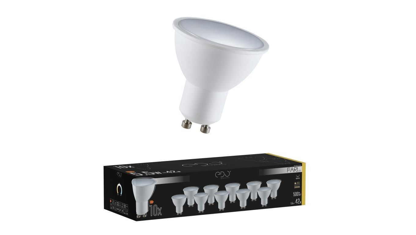 Zestaw 10x żarówka FARI LED GU10 5,5W 3000K ciepła WW 500lm 120st EDO777488 EDO