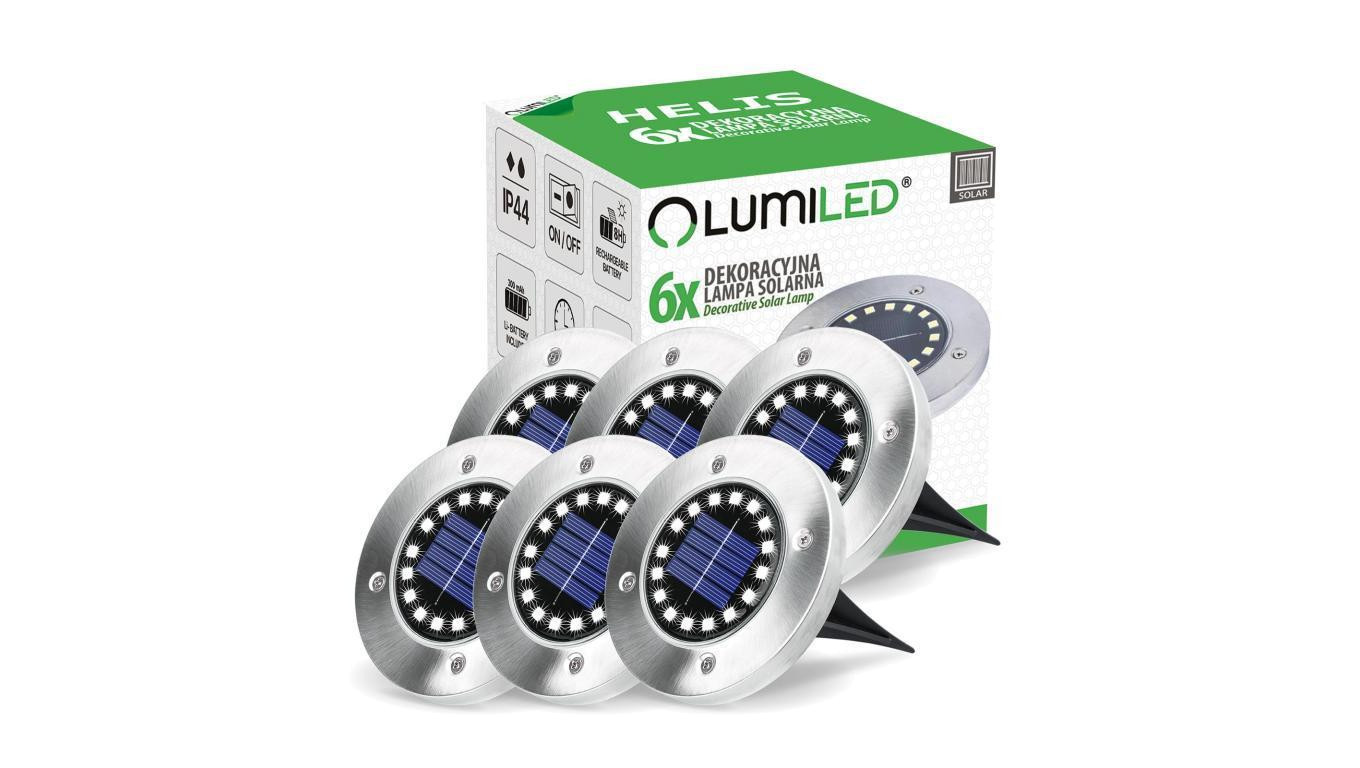 6x Lampki Solarne Ogrodowe LED HELIS Wbijane Dyski Dogruntowe 4000K IP44 Lumiled