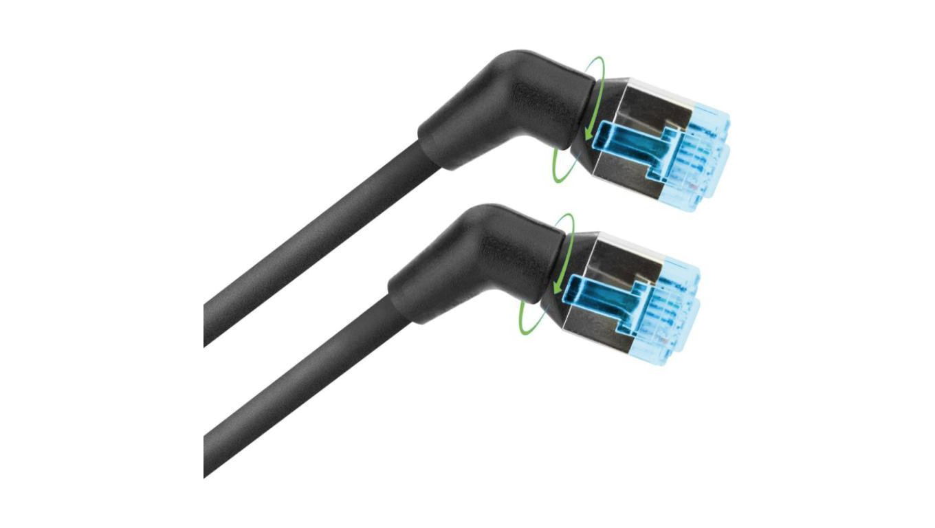 Patchcord Cat6a U/FTP 100 miedź obrotowy kątowy slim /1,5 m/