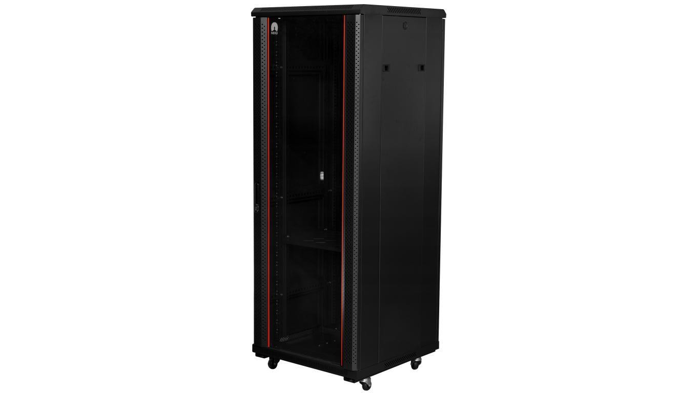 Szafa stojąca RACK 19 32U 600x800mm drzwi szklane czarna NEKU FLR + wyposażenie