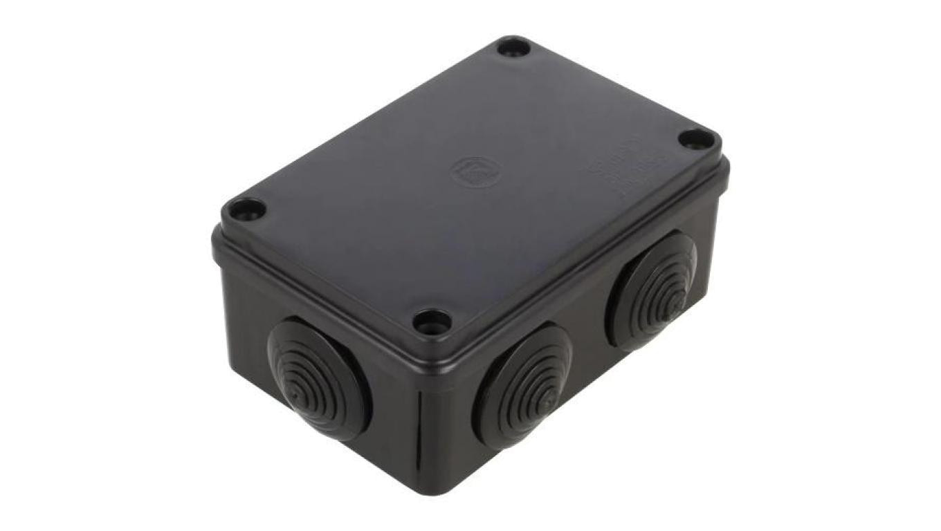 Skrzynka hermetyczna IP65 Puszka instalacyjna 120x80x50mm bezhalogenowa czarna z dławikami PG21 S-BOX 206c