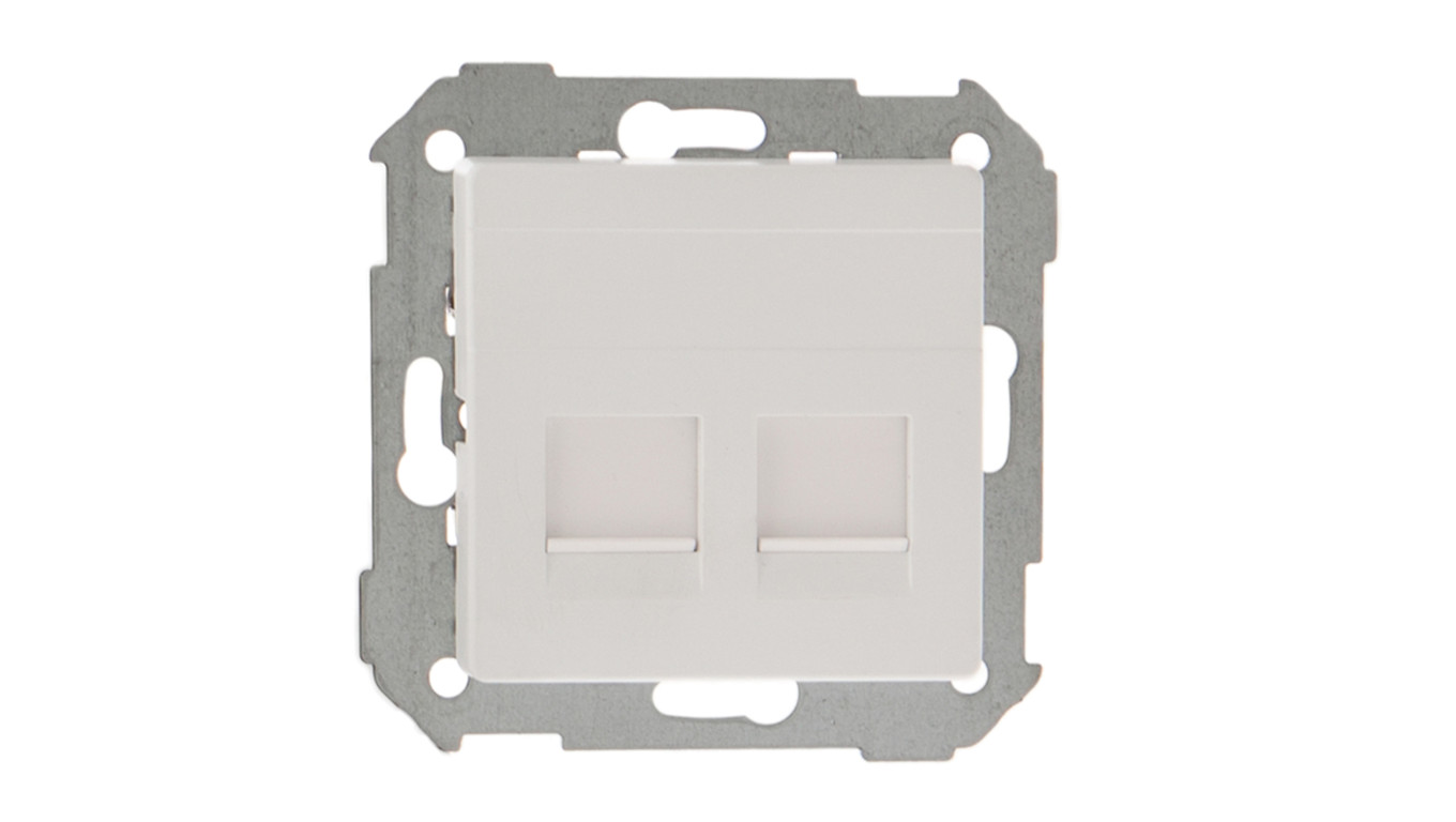 Simon 82 Pokrywa gniazda teleinformatycznego podwójnego 2xRJ płaska z adapterem i przesłoną biała 82006-30