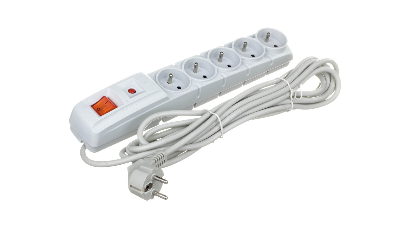 Przedłużacz przeciwprzepięciowy 5-gniazd z/u ACAR F5 5m szary