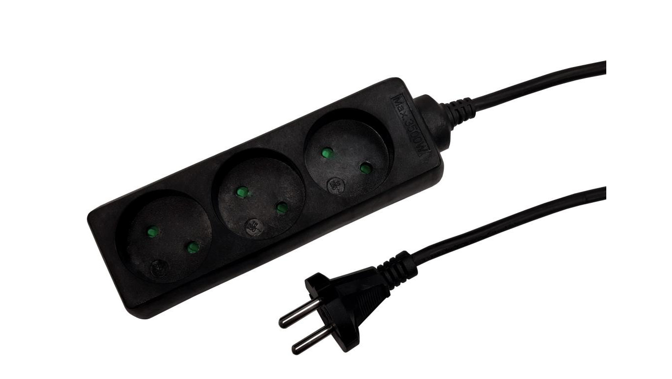 Przedłużacz 3-gniazdowy, 1,5m czarny, 2x1,0mm, OWY / 24223