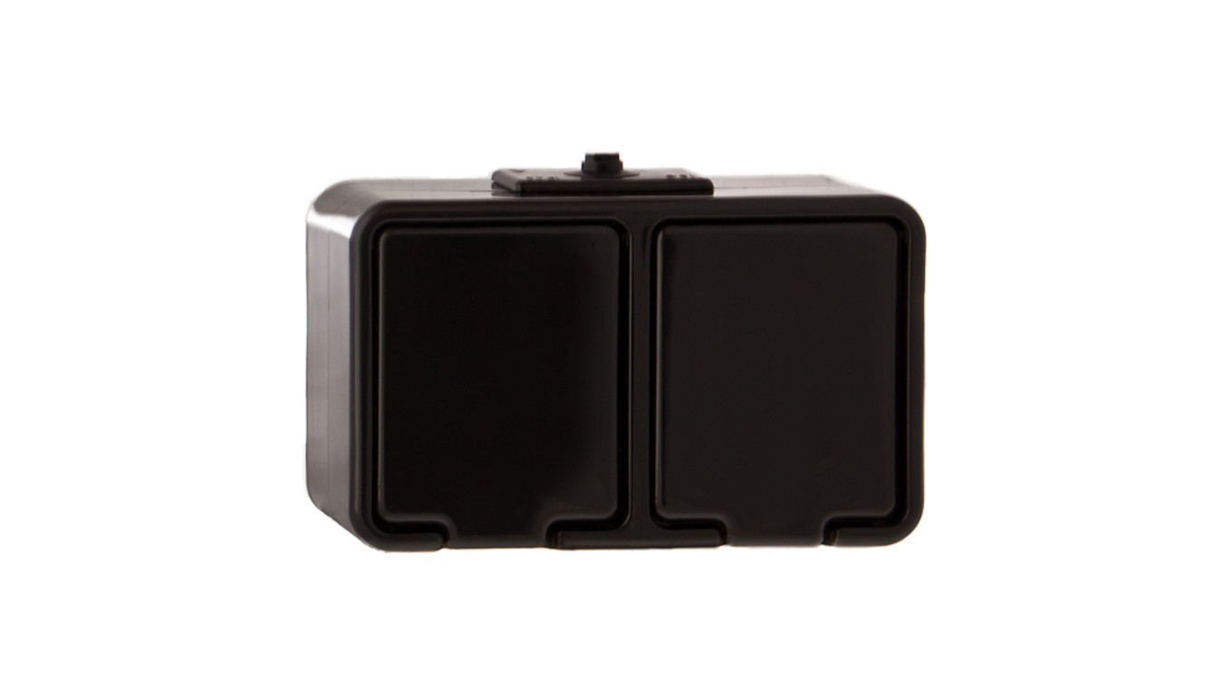 Cedar Gniazdo hermetyczne podwójne z/u 16A IP44 czarne Nt-230H NT230H05