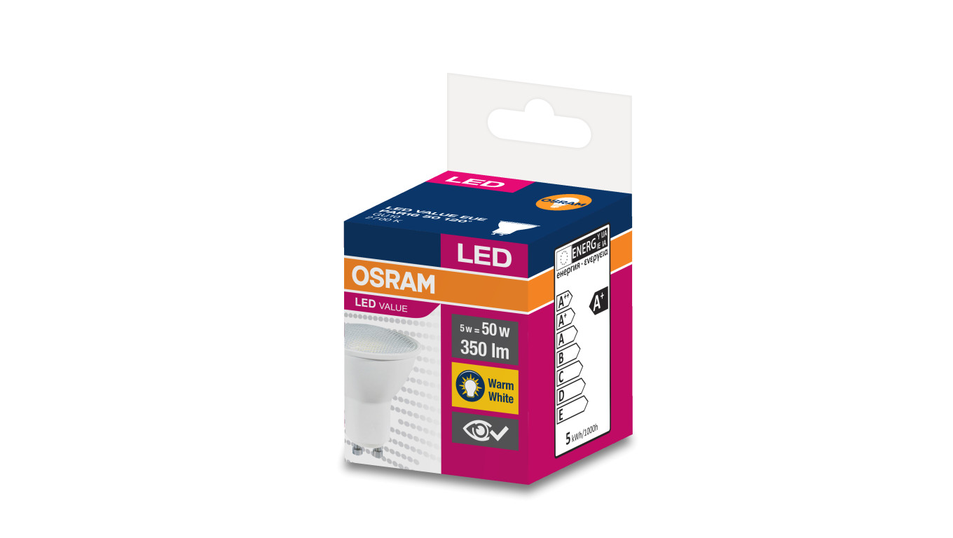 Żarówka LED VALUE PAR16 35 GU10 4,5W 350lm 2700K 827 120st. 4058075198678