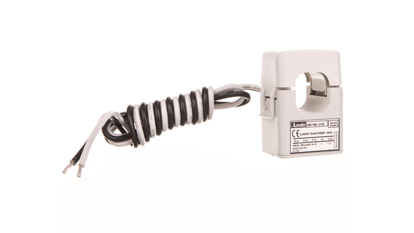 Przekładnik prądowy 100/5A, klasa 1, rdzeń otwierany, przewody o długości 2m, otwór 24x24mm DM1TMA0100
