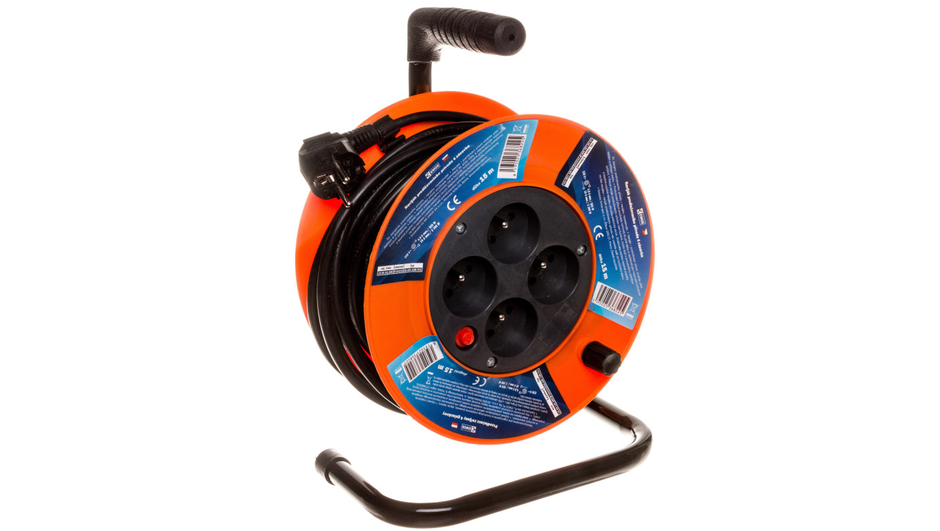 Przedłużacz bębnowy 4-gniazda z/u 15m H05VV-F 3x1 P194151