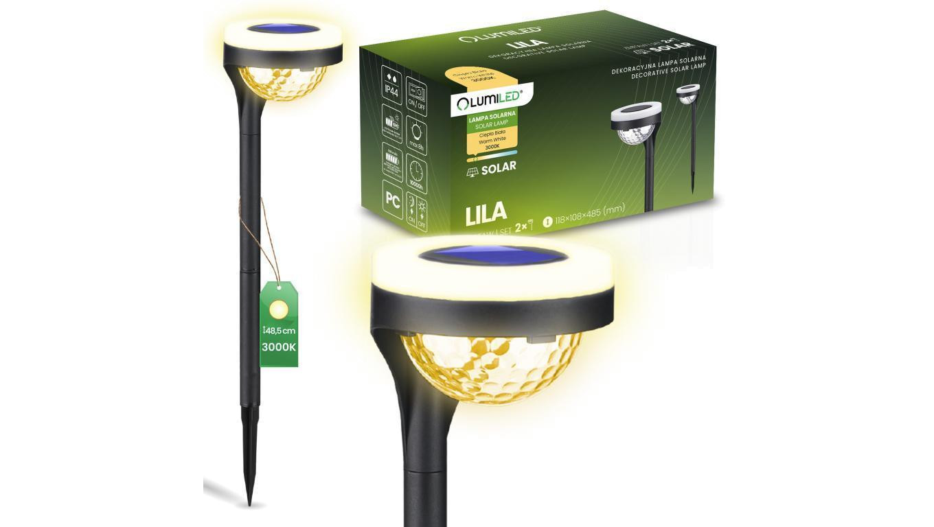 2x Lampa Solarna Ogrodowa LED LILA Wbijana Zewnętrzna Dekoracyjna 3000K LUMILED