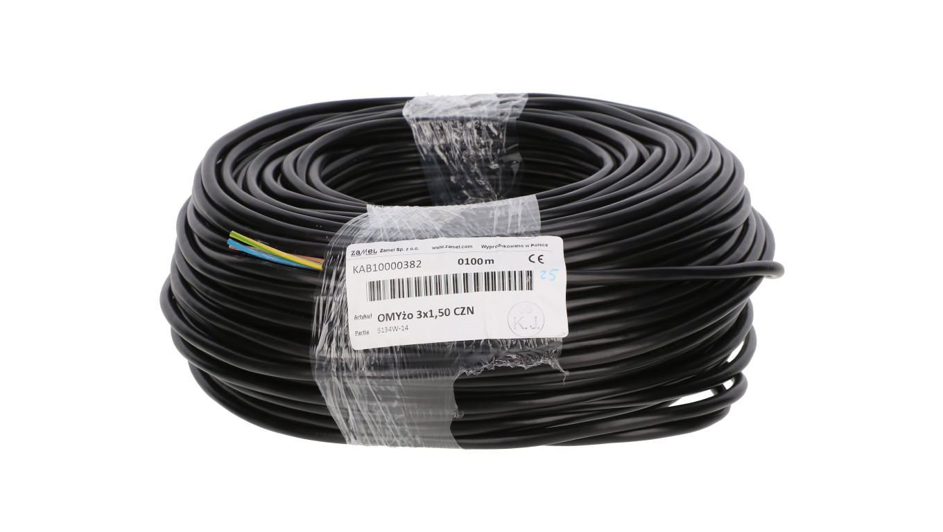 Przewód mieszkaniowy H03VV-F (OMY) 3x1,5 żo czarny 300/300V /100m/