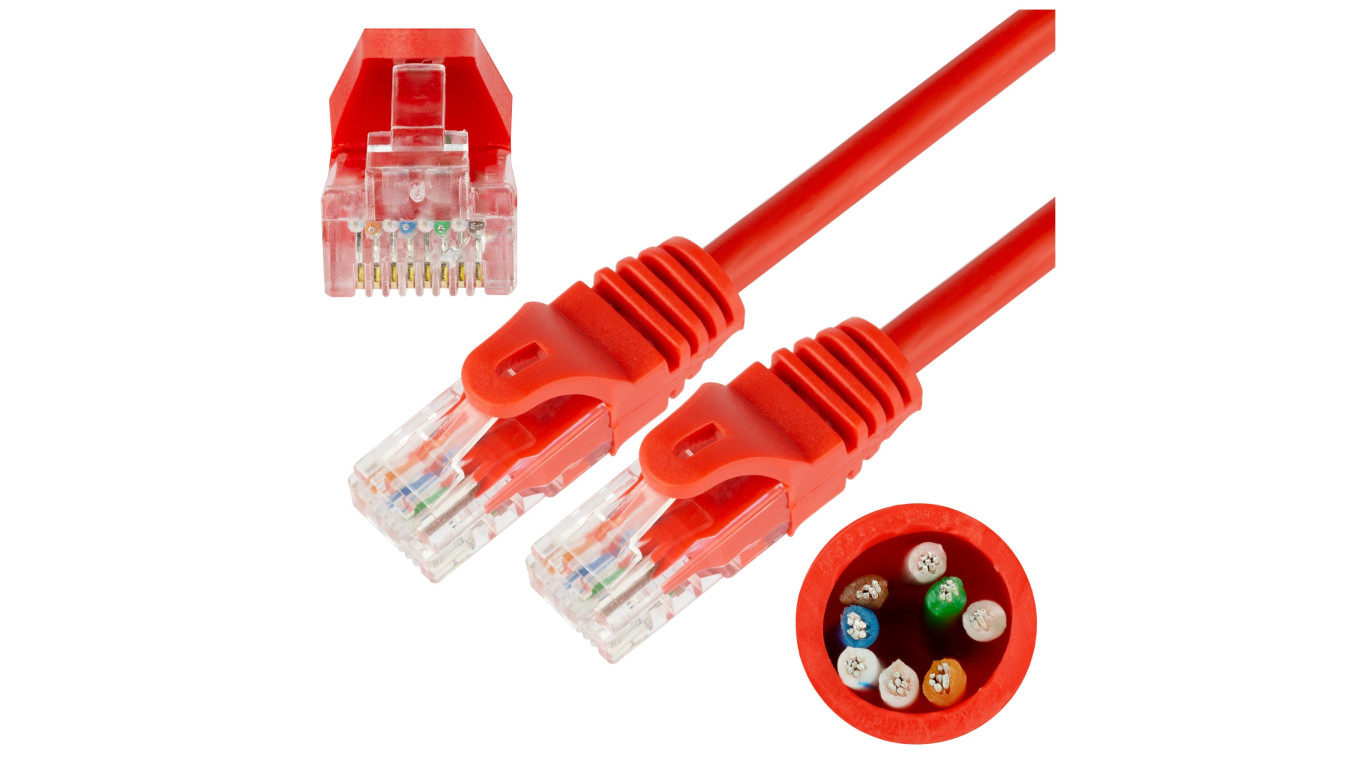 Patchcord UTP kat.5e kabel sieciowy LAN 2x RJ45 linka czerwony 2m NEKU