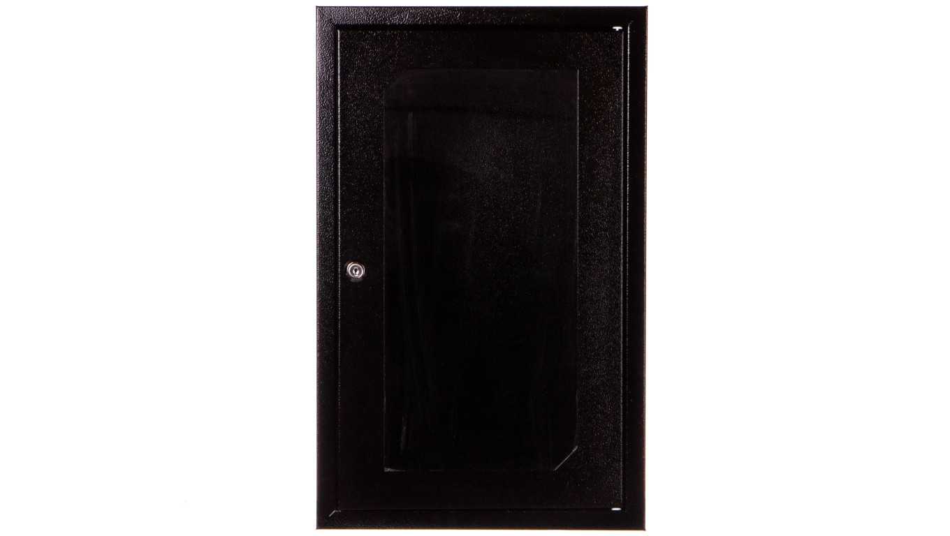 Szafa rack wisząca 10 9U 310x300 IP30 RAL9005 czarna (drzwi przeszklone) SZW-10-9U-30-DS-C