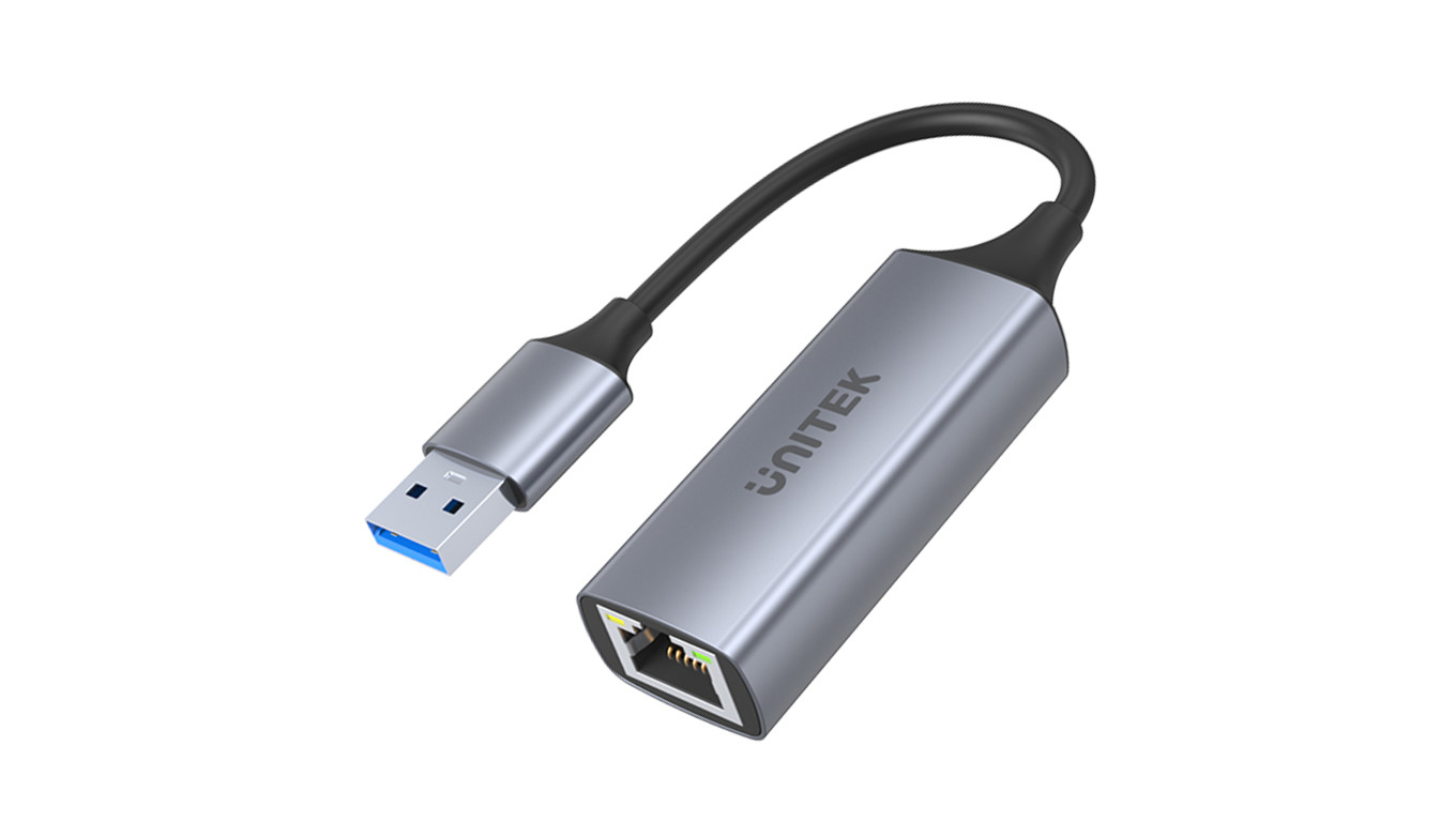 UNITEK Adapter sieciowy USB 3.1 A / Gigabit Ethernet RJ45 8p8c (wtyk / gniazdo) srebrny 12cm