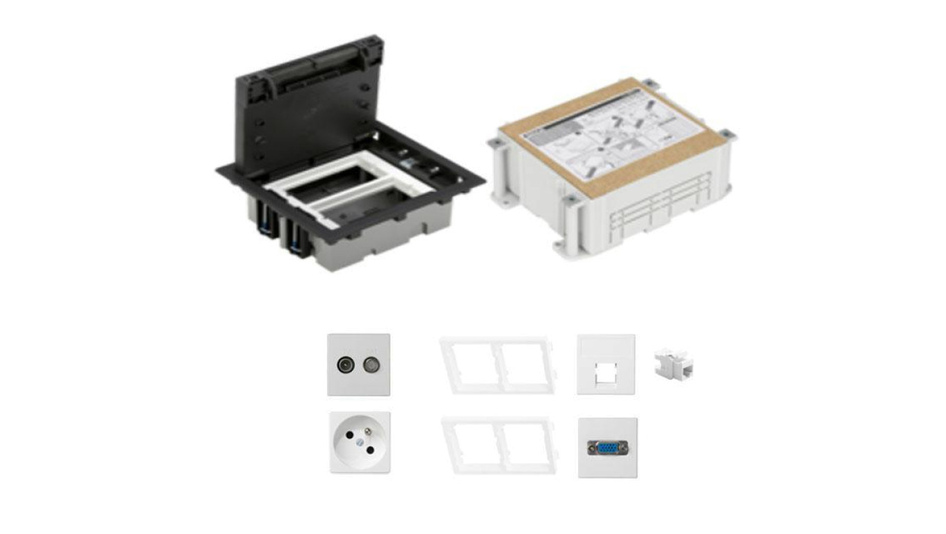 KONTAKT SIMON FLOOR BOX puszka podłogowa 1x gniazdo pojedyncze z/u + 1x RTV-SAT + 1x gniazdo RJ45 kat. 6 + 1x VGA + kaseta do wy
