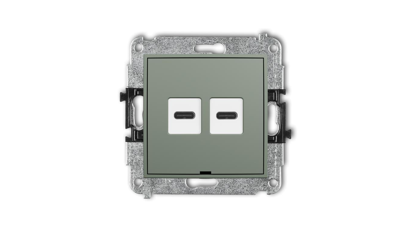 MINI Mechanizm ładowarki USB podwójnej 2xUSB C, 20W max., bez pola opisowego szałwiowy 61MCUSBBO-7