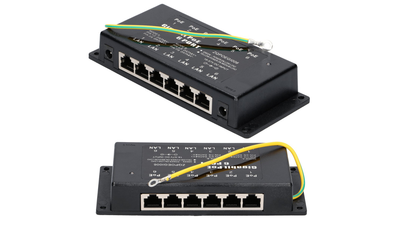 Gigabit PoE Injector 6x 1000Mb/s RJ45 Extralink 6 Portowy