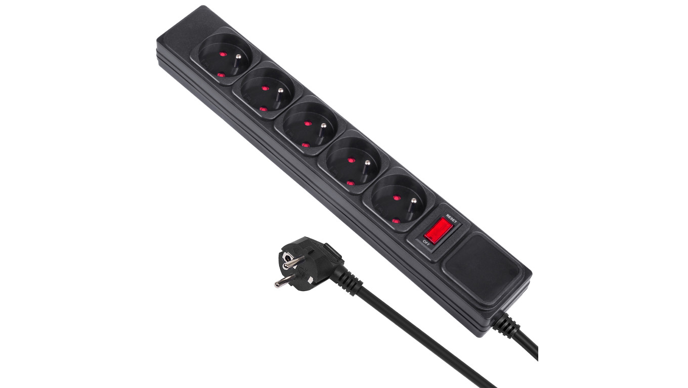 Listwa zasilająca przedłużacz 5 gniazd z włącznikiem przeciwprzeciążeniowym Maclean Energy MCE219 250VAC/10A 1,5m MCE219