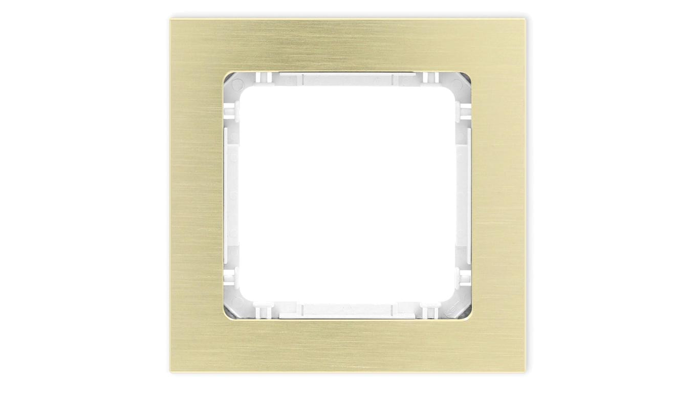DECO Ramka uniwersalna pojedyncza - aluminium szczotkowane (ramka: kolor mosiężny spód: biały) 8-0-DRA-1